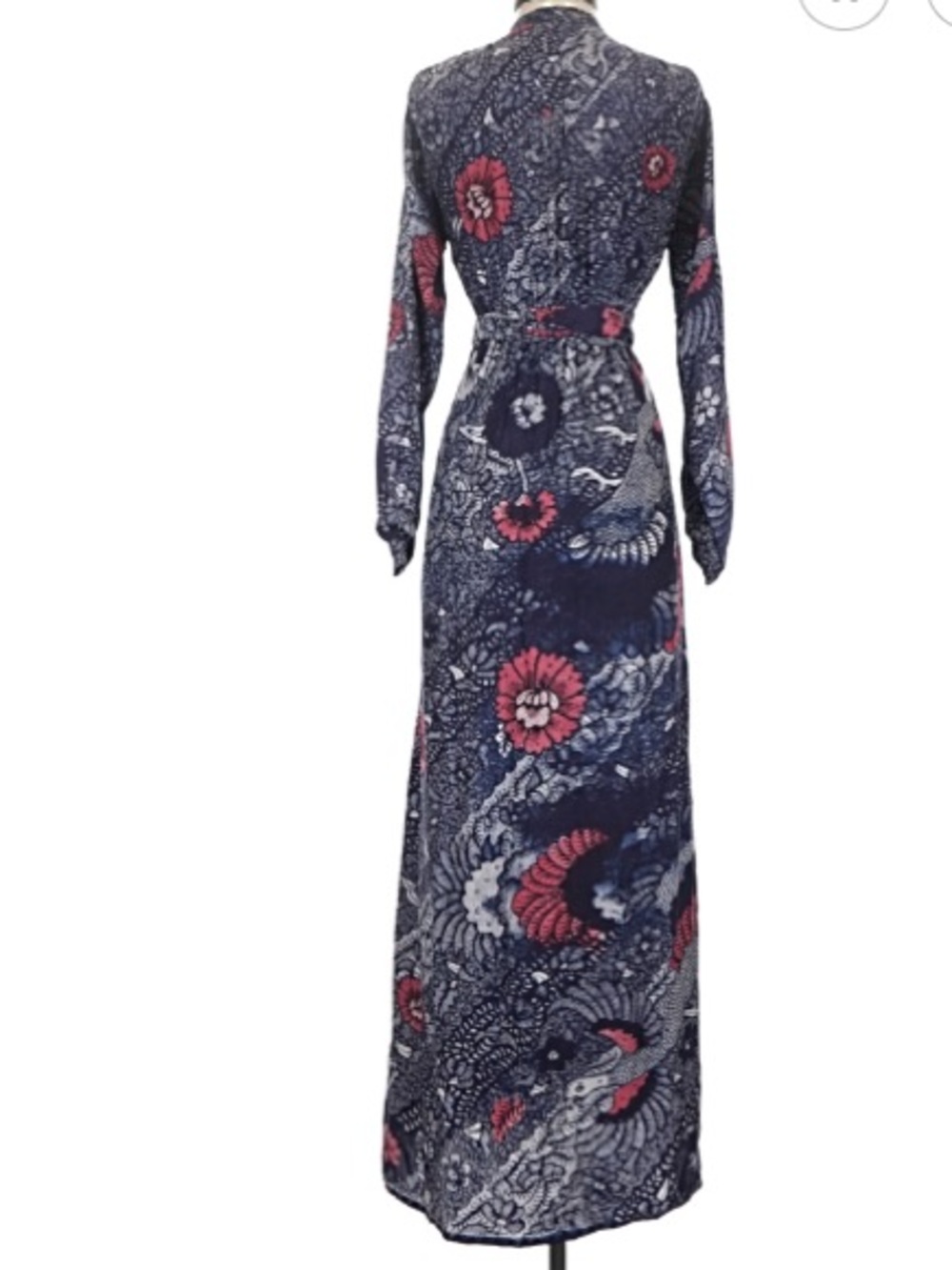 Natalie Martin silk Navy Maxi Dress with Pink Floral Print